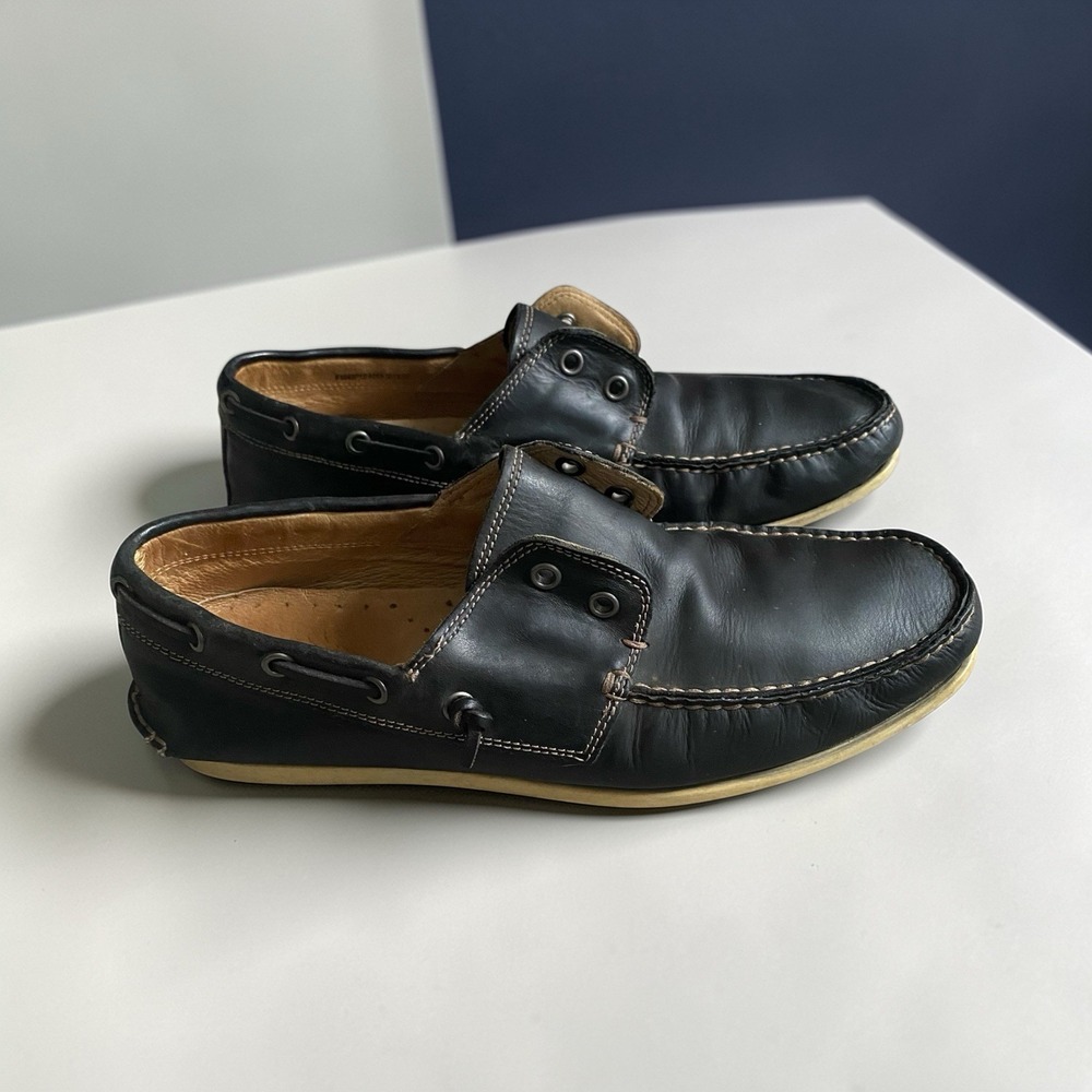 John Varvatos USA Boat Shoes Men 9.5 Brown Leather Loafers Laceless Slip On